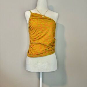 Zara One Shoulder Top Women’s Size M Animal Print Ruched Orange & Green NWOT